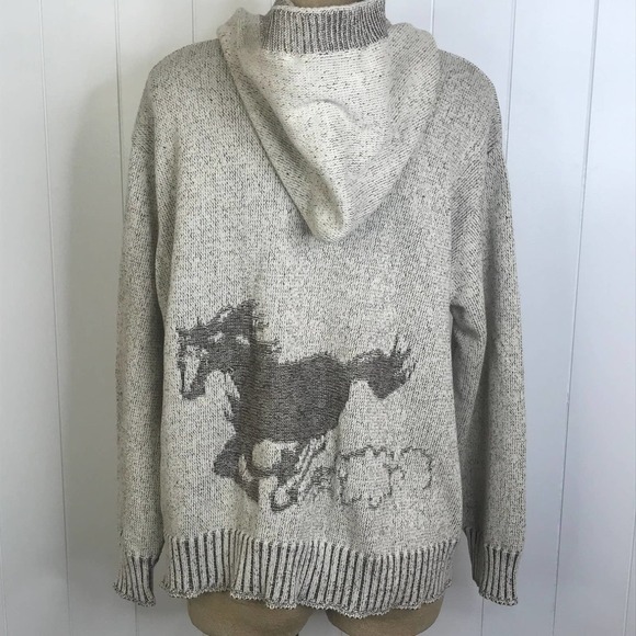 Back on The Ranch Button Up Hooded Cardigan with Horse Woven in Back SZ XL - Picture 6 of 10
